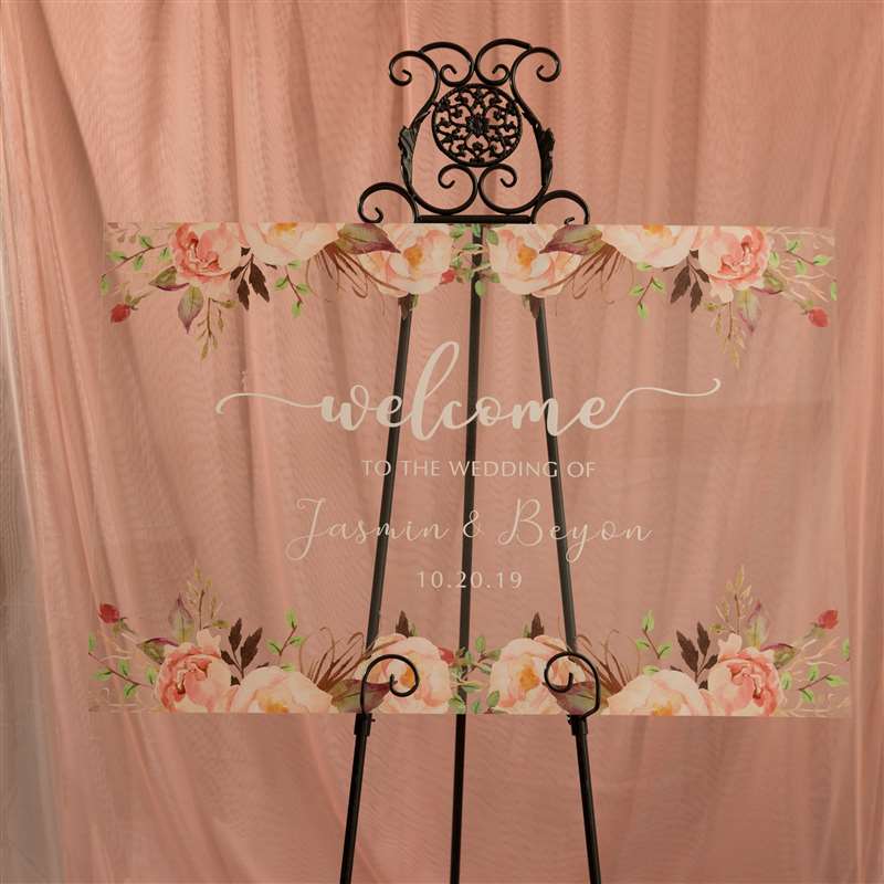 Colorful and Chic Floral Acrylic Wedding Welcome Sign