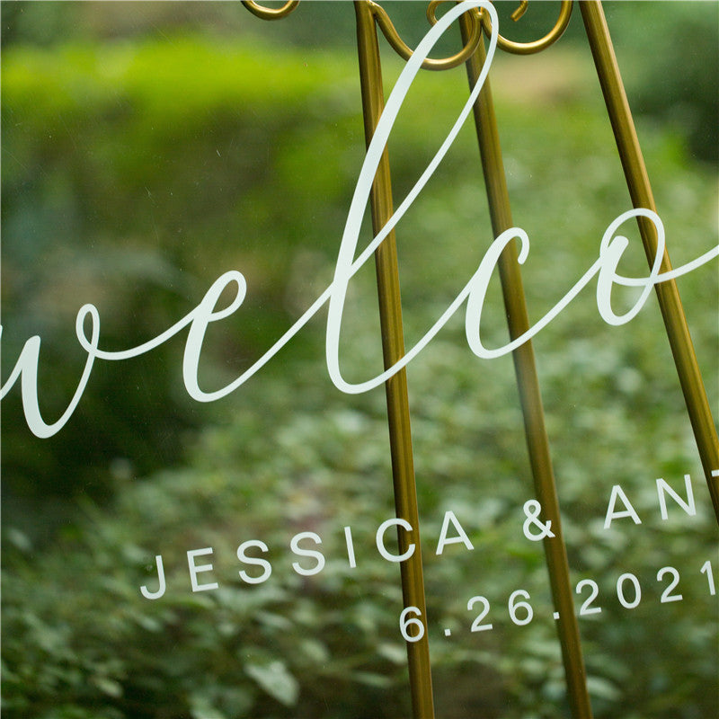 Simple White Ink Acrylic Wedding Welcome Sign